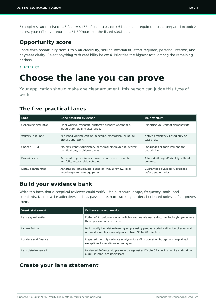 Choose your lane chapter from the 57-page AI side-gig playbook